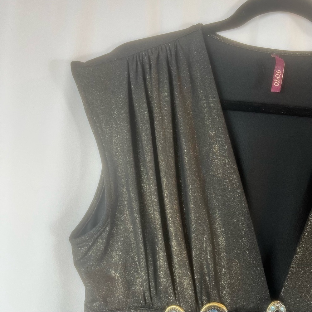 Y2K Babydoll Empire Waist Tunic Jeweled Buckled Sleeveless sparkly Top size:L - Picture 6 of 13